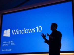 The Windows 10 Technical Preview is shown at a press conference